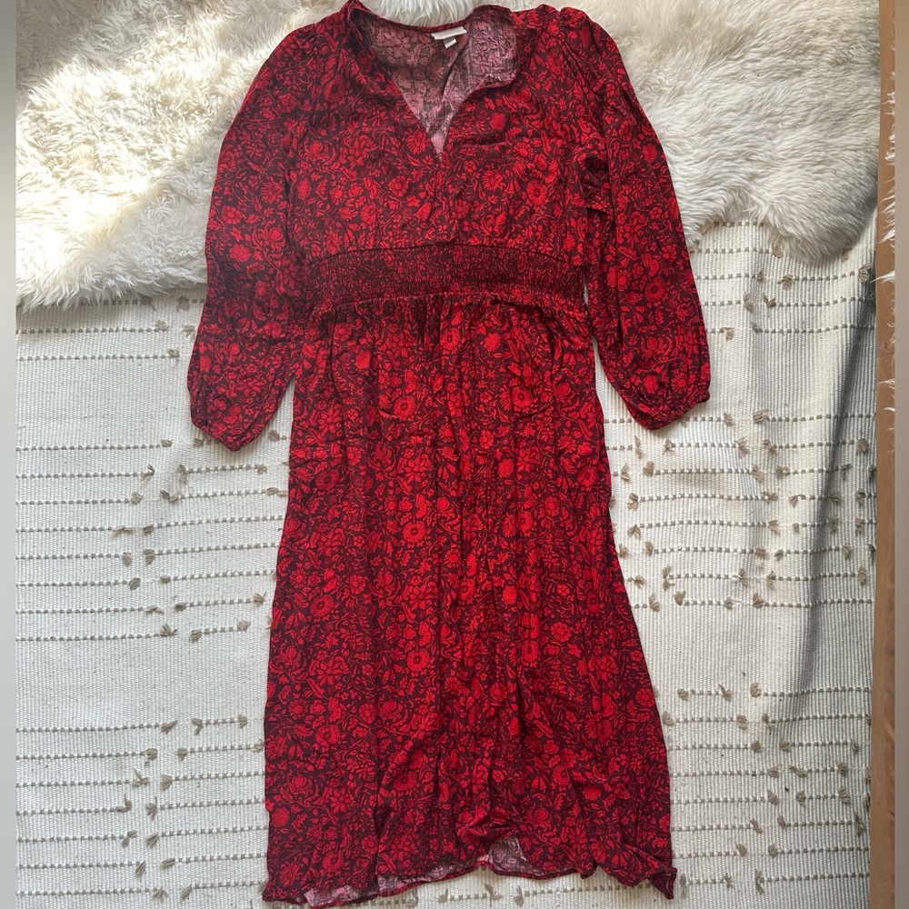 perfect fall red floral cottage core dress